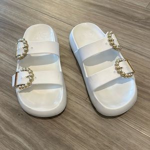 Stuart Weitzman White Pearl Sandals.